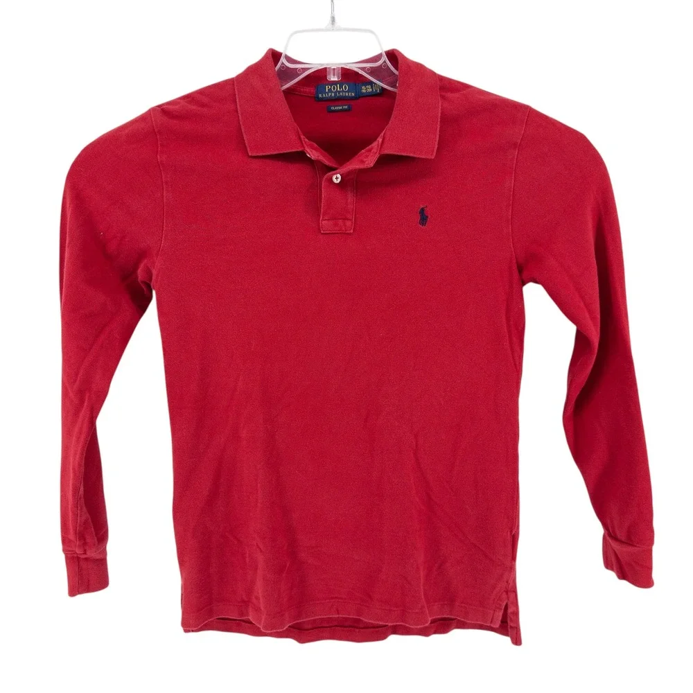 Polo Ralph Lauren Boys XL 18-20 Classic Fit Red Long Sleeve Polo Shirt Navy Pony